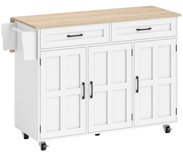 HOMCOM Isola cucina con piano ribaltabile, 2 cassetti e 3 porte, Bianco | Aosom Italy