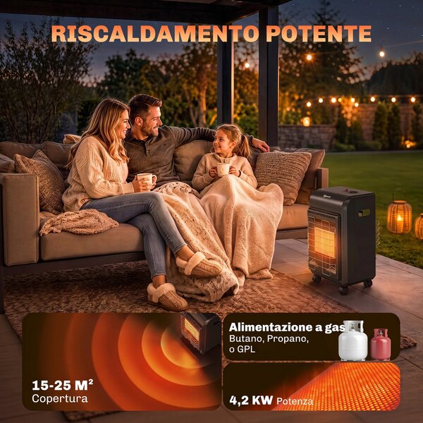 Outsunny Stufa a Gas Portatile 4.2kW con 3 Livelli di Calore, Nera | Aosom Italy
