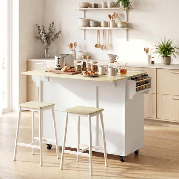 HOMCOM Isola cucina con piano ribaltabile, ruote, ante in vetro e portabottiglie | Aosom Italy