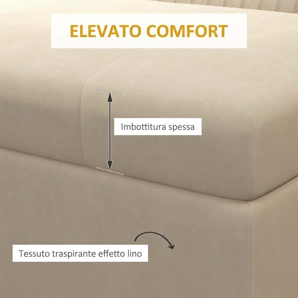 HOMCOM Panca Contenitore Rettangolare con Seduta Imbottita e Gambe in Acciaio, 110x44x49 cm, Beige | Aosom Italy