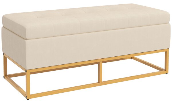 HOMCOM Panca Contenitore Rettangolare con Seduta Imbottita e Gambe in Acciaio, 110x44x49 cm, Beige | Aosom Italy