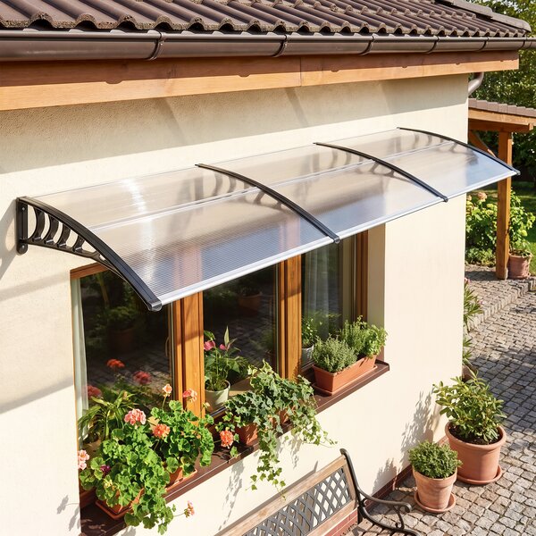 Outsunny Tenda da Sole Curva con Viti e Bulloni Inclusi, in Policarbonato, PP e Alluminio, 122x89x24 cm|Aosom
