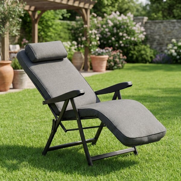 Metal Far Sdraio da Giardino Pieghevole Imbottita con Poggiagambe Cuscino Poggiatesta in Ferro/Polycotone Dimensioni 60x154x65 cm colore Grigio Scu