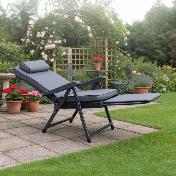 VivaGarden Sdraio da Giardino Pieghevole Imbottita con Poggiagambe Cuscino Poggiatesta in Acciaio/Tessuto Dimensioni 155x60x60 cm colore Grigio