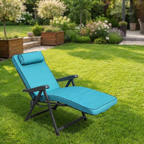 VivaGarden Sdraio da Giardino Pieghevole Imbottita con Poggiagambe Cuscino Poggiatesta in Acciaio/Tessuto Dimensioni 155x60x60 cm colore Azzurro - 