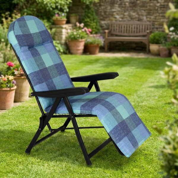 Metal Far Sdraio da Giardino Pieghevole Imbottita con Poggiagambe in Ferro/Polycotone Dimensioni 60x154x65 cm colore Blu - Rodi