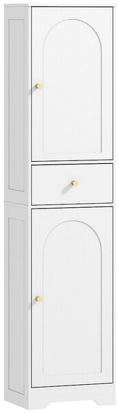 HOMCOM Mobile Bagno Alto Slim con Cassetto, 2 Ante, Ripiano Regolabile, per Lavanderia, Moderno, 40x29.5x170cm, Bianco Effetto Legno | Aosom Italy