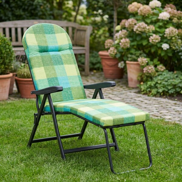 Metal Far Sdraio da Giardino Pieghevole Imbottita con Poggiagambe in Ferro/Polycotone Dimensioni 60x175x63 cm colore Verde - Rodi