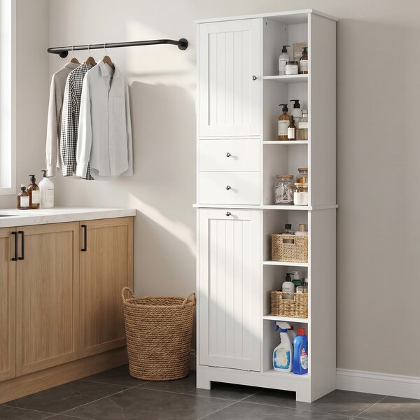 HOMCOM Armadio da bagno alto 171 cm con cestello estraibile e 2 cassetti, Bianco | Aosom Italy