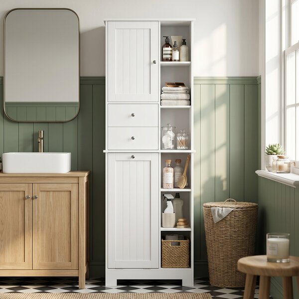 HOMCOM Armadio da bagno alto 171 cm con cestello estraibile e 2 cassetti, Bianco | Aosom Italy