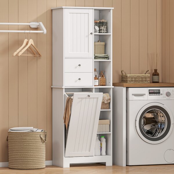 HOMCOM Armadio da bagno alto 171 cm con cestello estraibile e 2 cassetti, Bianco | Aosom Italy