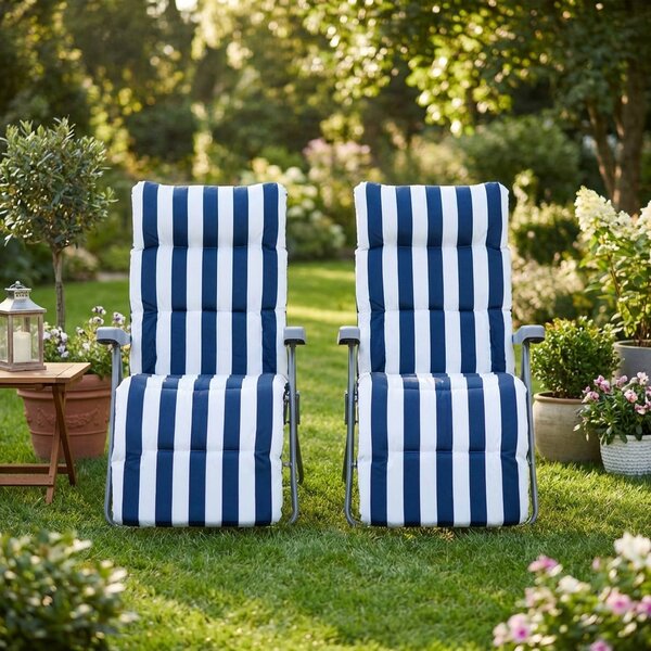 VivaGarden Sdraio da Giardino Pieghevole Imbottita con Poggiagambe Schienale Reclinabile Set 2 Sdraio in Acciaio/Poliestere Dimensioni 58x90x110 cm