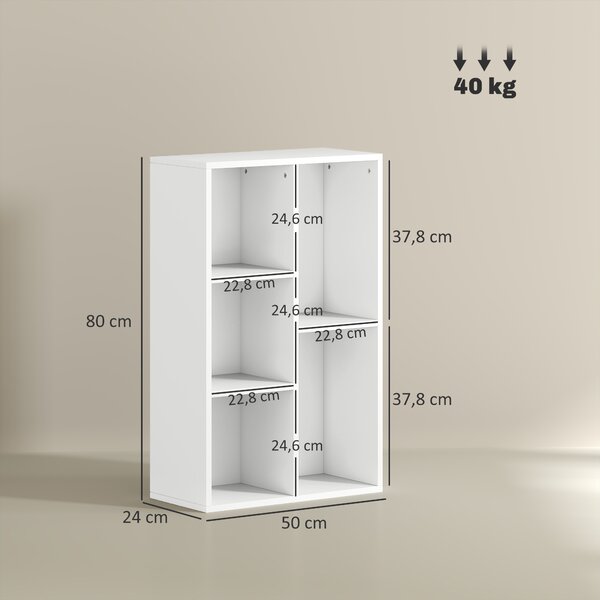 HOMCOM Libreria a Cubi con 5 Scomparti Aperti, Moderno per Soggiorno Camera da Letto Ufficio Studio, 50x24x80 cm, Bianco | Aosom Italy
