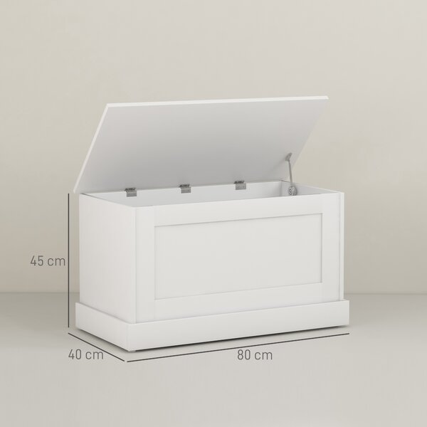 HOMCOM Cassapanca Contenitore da Interno 96L con Cerniere di Sicurezza, Baule Contenitore per Soggiorno e Ingresso, 80x40x45 cm, Bianco Effetto Legno | Aosom Italy