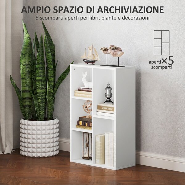 HOMCOM Libreria a Cubi con 5 Scomparti Aperti, Moderno per Soggiorno Camera da Letto Ufficio Studio, 50x24x80 cm, Bianco | Aosom Italy