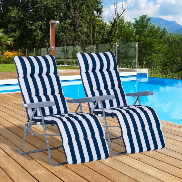 VivaGarden Sdraio da Giardino Pieghevole Imbottita con Poggiagambe Schienale Reclinabile Set 2 Sdraio in Acciaio/Poliestere Dimensioni 58x90x110 cm