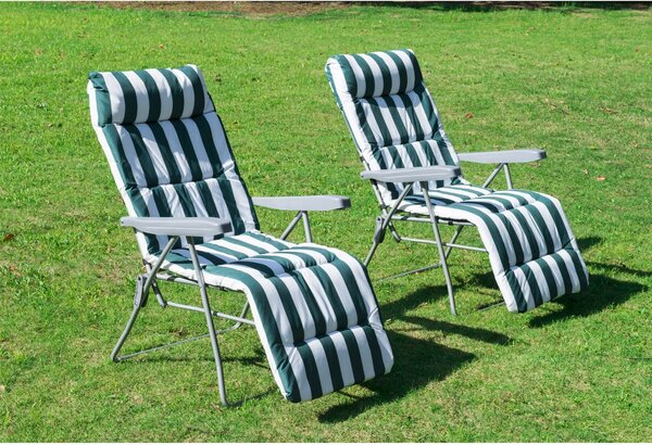 VivaGarden Sdraio da Giardino Pieghevole Imbottita con Poggiagambe Schienale Reclinabile Set 2 Sdraio in Acciaio/Poliestere Dimensioni 60x73x102 cm