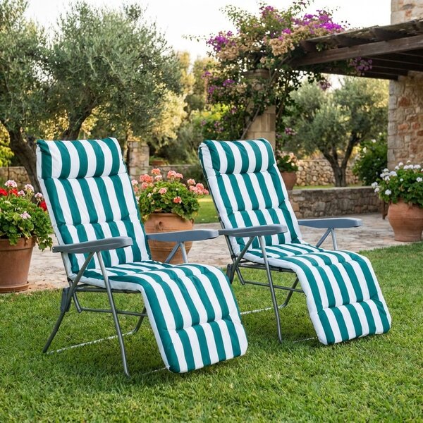 VivaGarden Sdraio da Giardino Pieghevole Imbottita con Poggiagambe Schienale Reclinabile Set 2 Sdraio in Acciaio/Poliestere Dimensioni 60x73x102 cm