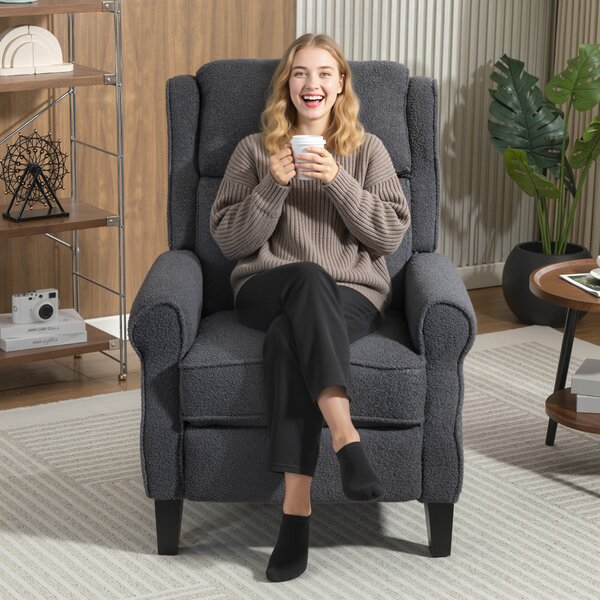 HOMCOM Poltrona relax reclinabile in tessuto teddy con poggiapiedi, Grigio | Aosom Italy