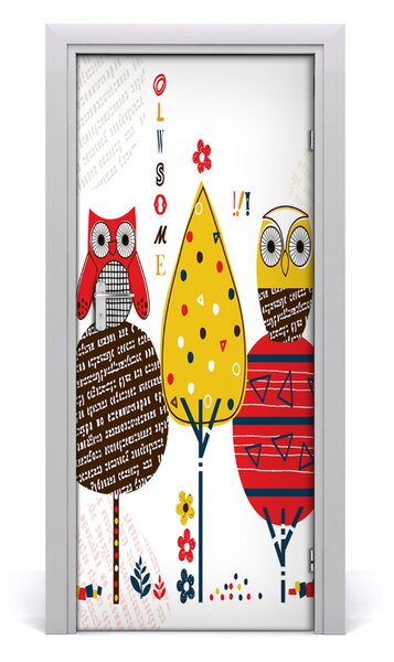 Adesivo per porta Gufi sugli alberi 75x205 cm