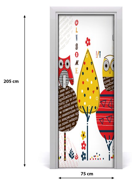 Adesivo per porta Gufi sugli alberi 75x205 cm
