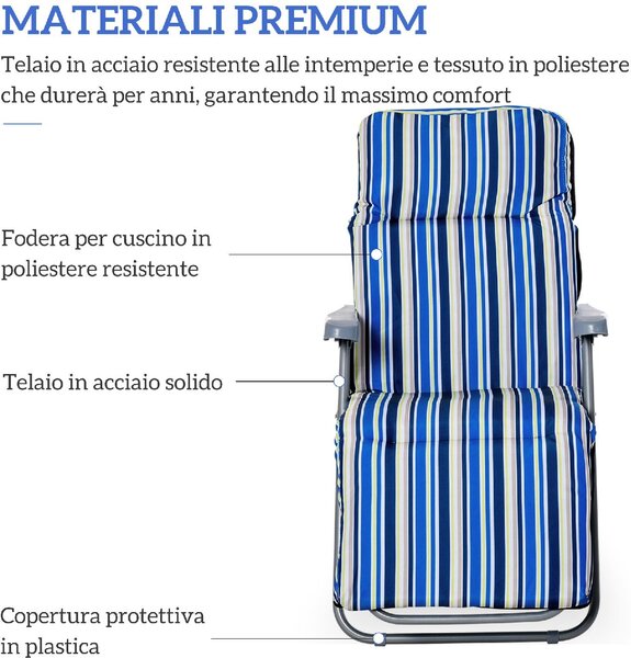 VivaGarden Sdraio da Giardino Pieghevole Imbottita con Poggiagambe Schienale Reclinabile Set 2 Sdraio in Acciaio/Poliestere Dimensioni 60x75x102 cm