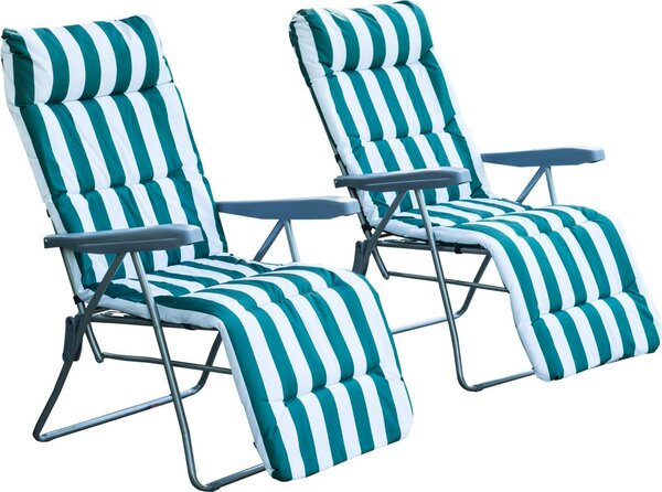 VivaGarden Sdraio da Giardino Pieghevole Imbottita con Poggiagambe Schienale Reclinabile Set 2 Sdraio in Acciaio/Poliestere Dimensioni 60x73x102 cm