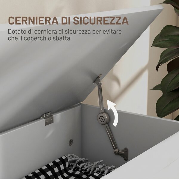 HOMCOM Cassapanca Contenitore da Interno 96L con Cerniere di Sicurezza, Baule Contenitore per Soggiorno e Ingresso, 80x40x45 cm, Bianco Effetto Legno | Aosom Italy