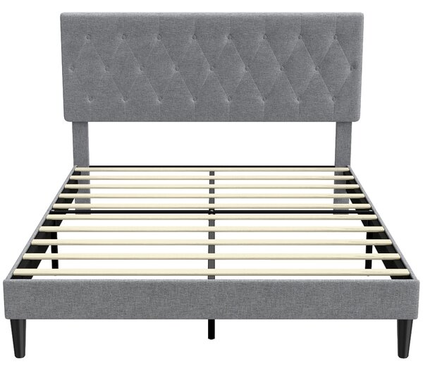 Struttura Letto Matrimoniale Imbottita 150x195x107 cm con Testiera Trapuntata in Tessuto Grigio
