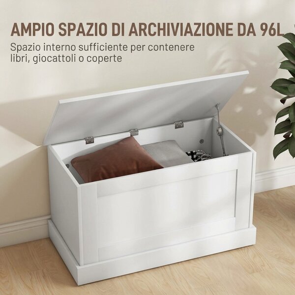HOMCOM Cassapanca Contenitore da Interno 96L con Cerniere di Sicurezza, Baule Contenitore per Soggiorno e Ingresso, 80x40x45 cm, Bianco Effetto Legno | Aosom Italy
