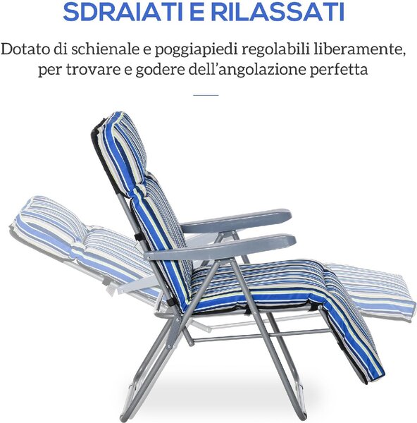 VivaGarden Sdraio da Giardino Pieghevole Imbottita con Poggiagambe Schienale Reclinabile Set 2 Sdraio in Acciaio/Poliestere Dimensioni 60x75x102 cm