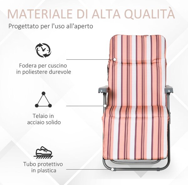 VivaGarden Sdraio da Giardino Pieghevole Imbottita con Poggiagambe Schienale Reclinabile Set 2 Sdraio in Acciaio/Poliestere Dimensioni 60x75x102 cm