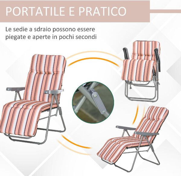 VivaGarden Sdraio da Giardino Pieghevole Imbottita con Poggiagambe Schienale Reclinabile Set 2 Sdraio in Acciaio/Poliestere Dimensioni 60x75x102 cm