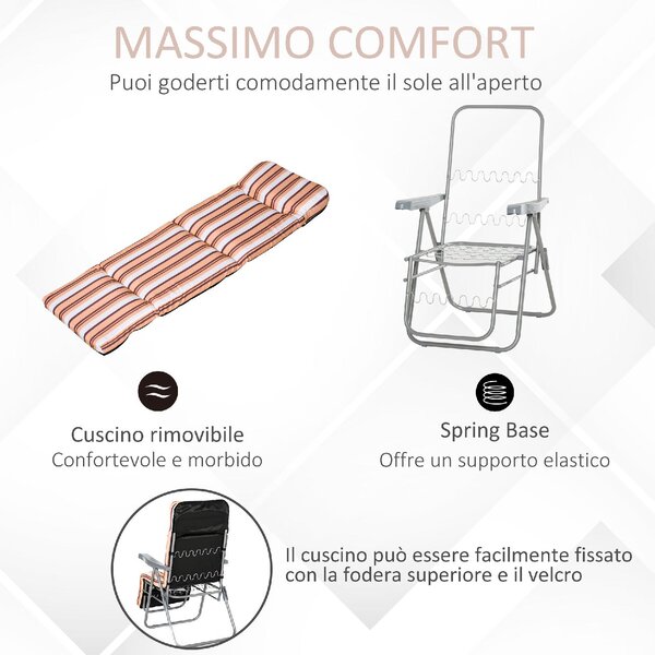 VivaGarden Sdraio da Giardino Pieghevole Imbottita con Poggiagambe Schienale Reclinabile Set 2 Sdraio in Acciaio/Poliestere Dimensioni 60x75x102 cm