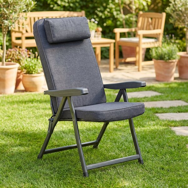 Metal Far Sdraio da Giardino Pieghevole Imbottita Cuscino Poggiatesta in Ferro/Polycotone Dimensioni 60x122x61 cm colore Grigio Scuro - Paradiso