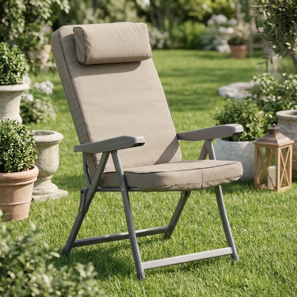 Metal Far Sdraio da Giardino Pieghevole Imbottita Cuscino Poggiatesta in Ferro/Polycotone Dimensioni 60x122x61 cm colore Sabbia - Paradiso
