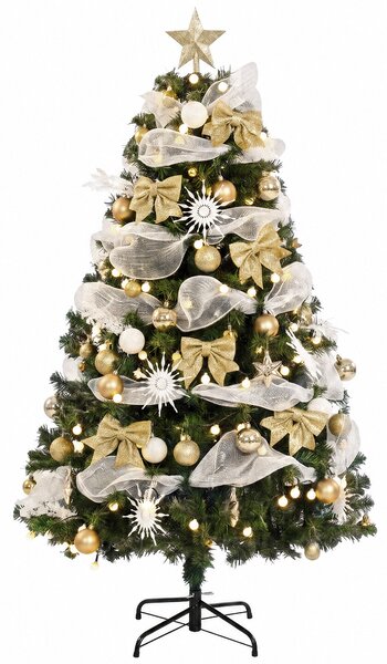 Albero di Natale Artificiale Ø110x180 cm con 200 Luci LED Bianco Caldo 8 Modalità 800 Rami Ignifughi Palline e Nastri