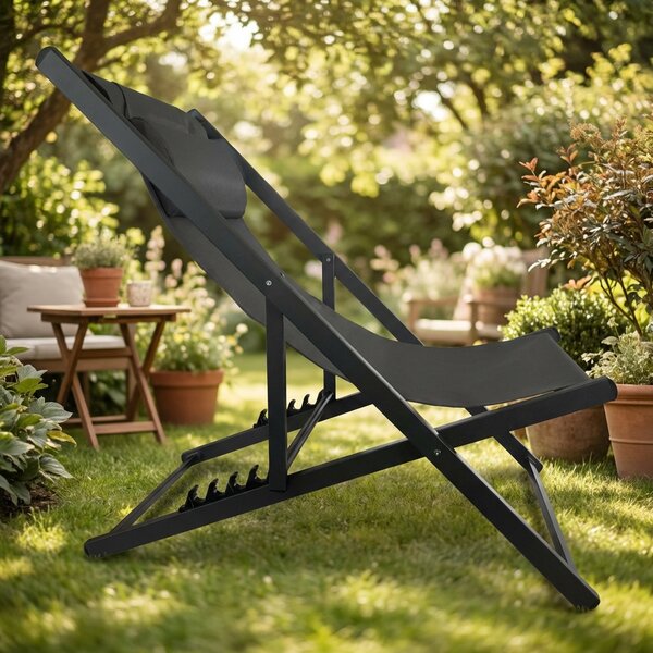 Amicasa Sdraio da Giardino Pieghevole in Alluminio e Textilene con Cuscino Poggiatesta Seduta Relax 58x94/99x83/98h cm colore Grigio - Rimini