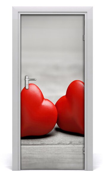 Poster adesivo per porta Cuori sul legno 75x205 cm