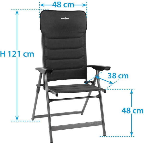 Brunner Sdraio da Giardino Pieghevole Schienale Reclinabile in Alluminio/Poliestere Dimensioni 48x38x121 cm colore Nero - Kerry Phantom