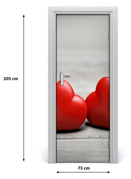Poster adesivo per porta Cuori sul legno 75x205 cm