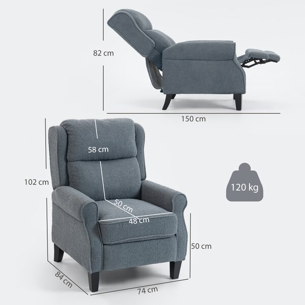 HOMCOM Poltrona relax reclinabile effetto peluche con poggiapiedi, Grigio | Aosom Italy