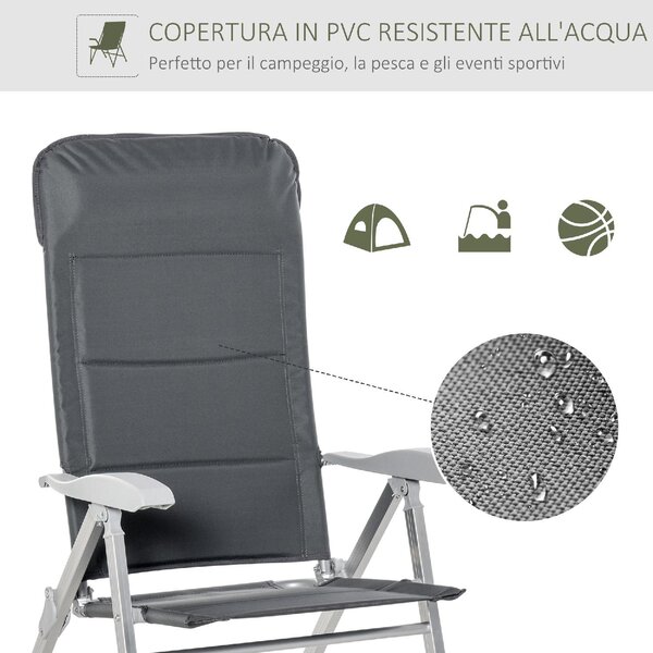 VivaGarden Sdraio da Giardino Pieghevole Schienale Reclinabile in Alluminio/Tessuto Dimensioni 75x61,5x76-115 cm colore Grigio