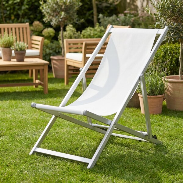 VivaGarden Sdraio da Giardino Pieghevole Schienale Reclinabile in Alluminio/Textilene Dimensioni 108x57x83 cm colore Bianco - Summer