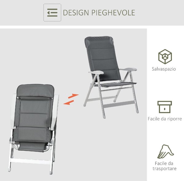 VivaGarden Sdraio da Giardino Pieghevole Schienale Reclinabile in Alluminio/Tessuto Dimensioni 75x61,5x76-115 cm colore Grigio