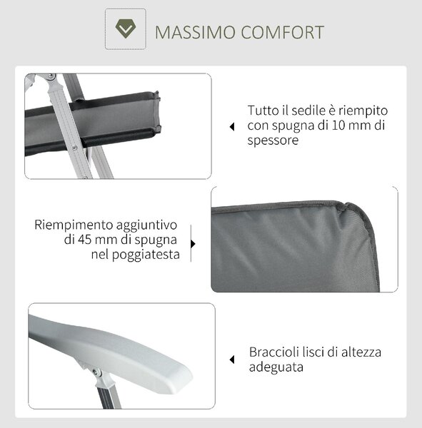VivaGarden Sdraio da Giardino Pieghevole Schienale Reclinabile in Alluminio/Tessuto Dimensioni 75x61,5x76-115 cm colore Grigio