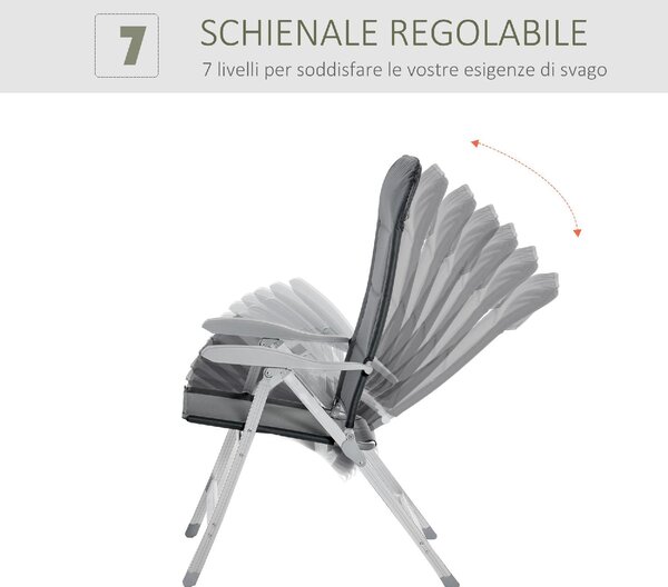 VivaGarden Sdraio da Giardino Pieghevole Schienale Reclinabile in Alluminio/Tessuto Dimensioni 75x61,5x76-115 cm colore Grigio