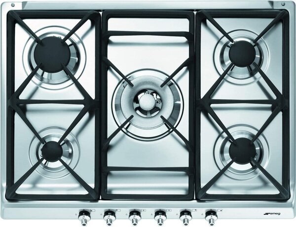 Smeg SE70SGH-5 Piano Cottura 5 Fuochi a Gas 75 cm Griglie in Ghisa colore Inox