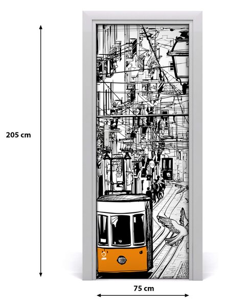 Poster adesivo per porta Tram a Lisbona 75x205 cm