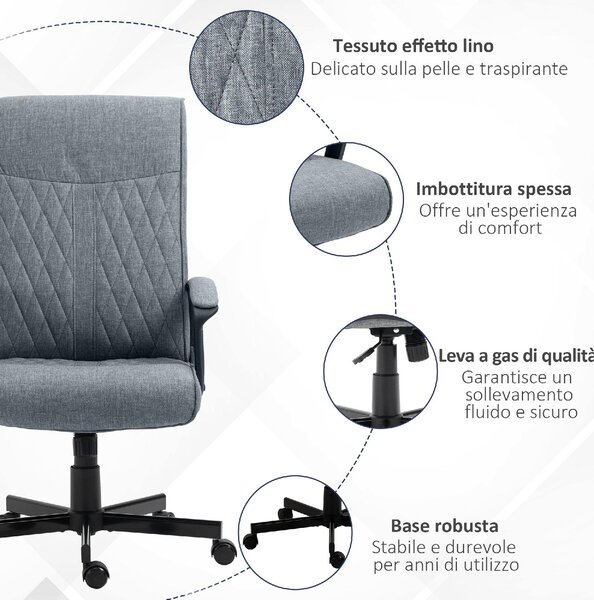 DecHome Sedia da Ufficio con Ruote Braccioli e Poggiatesta in Tessuto colore Grigio Scuro